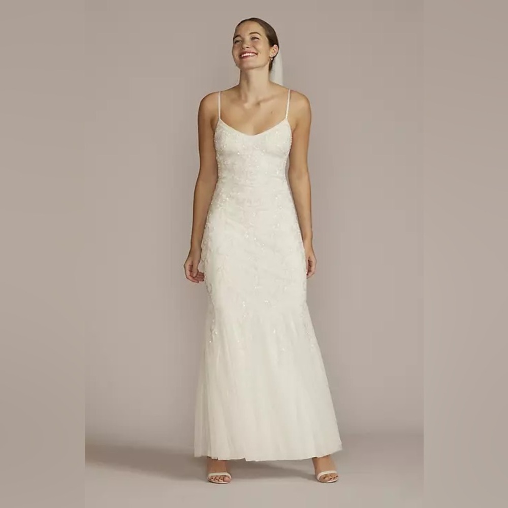 David’s Bridal floral sheath wedding dress